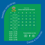 CALENDÁRIO DAS SESSÕES ORDINÁRIAS DO MÊS DE JUNHO