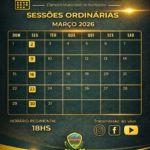 Calendário das Sessões Ordinárias da Câmara Municipal – Março de 2026